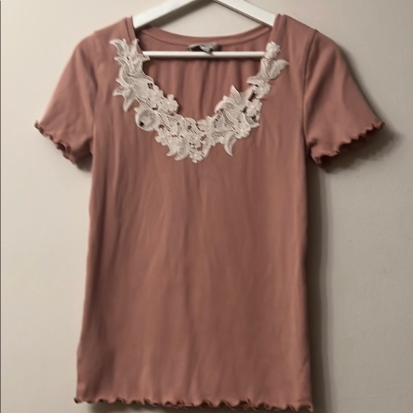 LOFT Embellished Pink Short Sleeve Blouse - Picture 1 of 7